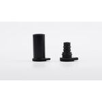 Black male and female solar connector dust caps standing side by side