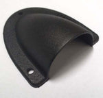 Medium black clamshell cable entry cover with textured finish and mounting holes