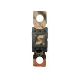 Top-down view of 125A Mega fuse with black housing and clear window