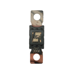 Top-down view of 300A Mega fuse with black housing and clear window