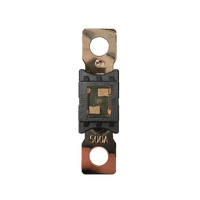 Top-down view of 500A Mega fuse with black housing and clear window