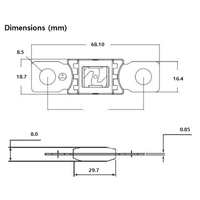 Technical drawing of Mega fuse dimensions including 68.1mm length