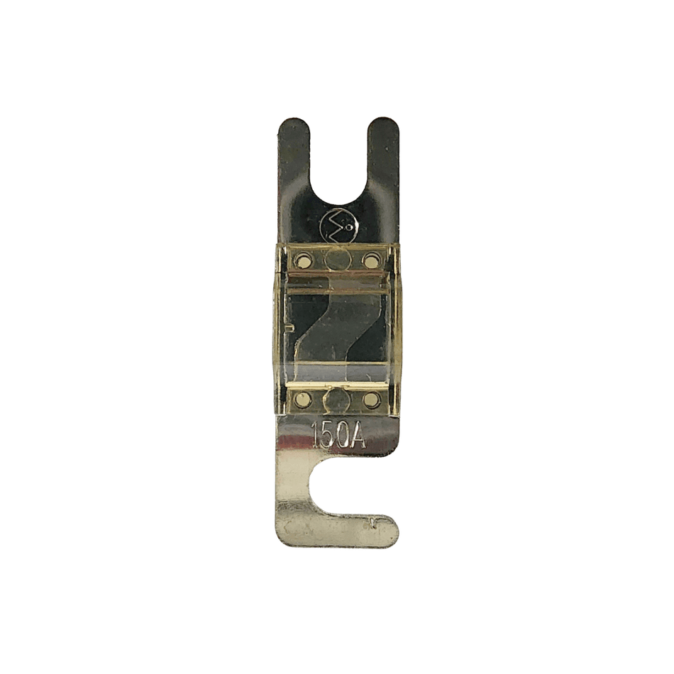 Top view of 150A Midi fuse featuring clear housing and tin-plated terminals
