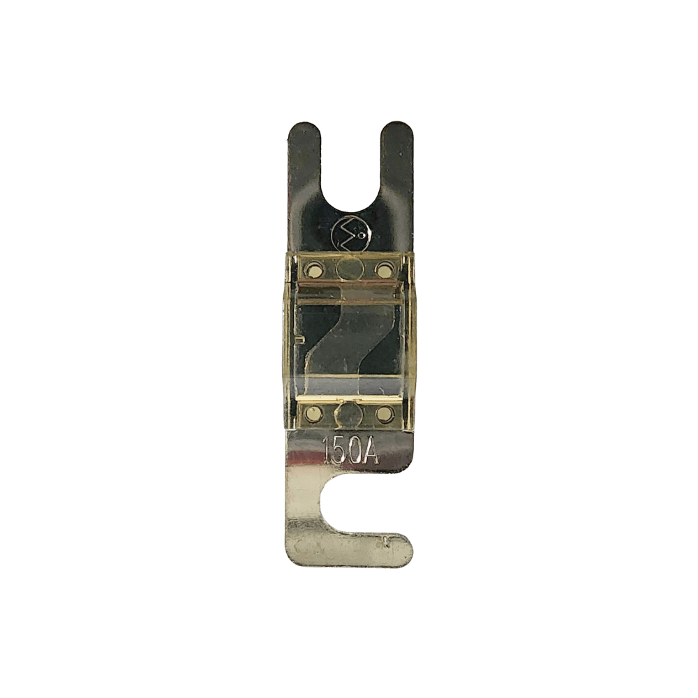 Top view of 150A Midi fuse featuring clear housing and tin-plated terminals