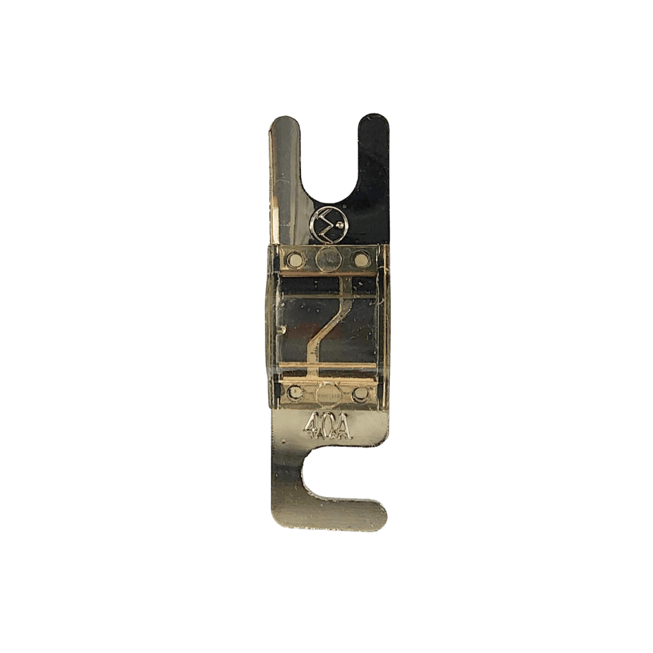 Top view of 40A Midi fuse featuring clear housing and tin-plated terminals