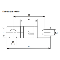 Technical dimensional drawing of Midi fuse with 42mm length and 30mm mounting spacing