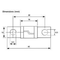 Technical dimensional drawing of M6 Midi fuse showing 42mm length and 30mm hole spacing