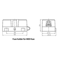 Dimensional drawing of a MIDI fuse holder showing metric measurements in millimetres