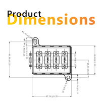 Top-down technical line drawing displaying width, length and mounting hole positions