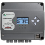 Grey Morningstar EcoBoost MPPT 30A solar controller featuring digital display, navigation buttons and dual USB ports
