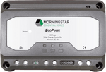 Front view of Morningstar EcoPulse 30A PWM solar charge controller showing status LEDs and connection terminals