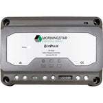 Front view of Morningstar EcoPulse 30A PWM solar charge controller showing status LEDs and connection terminals