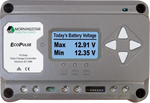 Grey Morningstar EcoPulse 10A solar charge controller featuring LCD display, navigation buttons and bottom wire terminals