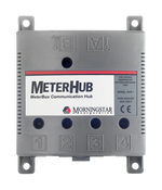 Front view of Morningstar MeterHub communication hub with networking ports and status LEDs for solar systems