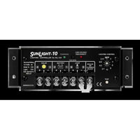 Front interface of Morningstar SunLight 12V 10A solar lighting controller with terminal labels and rotary dial