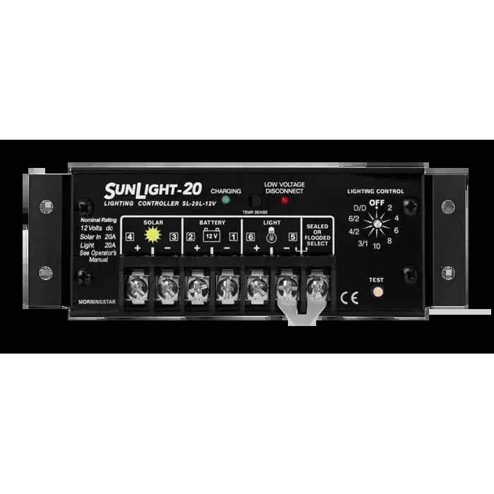 Morningstar SunLight 20A 12V solar lighting controller with terminal block and rotary control dial