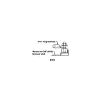 Installation diagram showing fuse block mounting on M10 terminal stud and connecting to ring terminal
