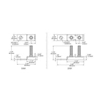 Technical drawing showing dimensions for single and dual MRBF fuse blocks in millimetres and inches