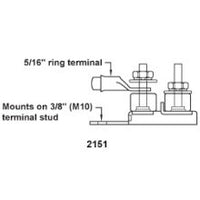 Wiring diagram illustrating mounting on M10 terminal stud and M8 load connections
