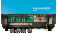 Internal connection bay showing M8 battery studs and AC wiring terminals
