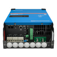 Internal connection panel of MultiPlus-II GX showing AC, DC and data terminals
