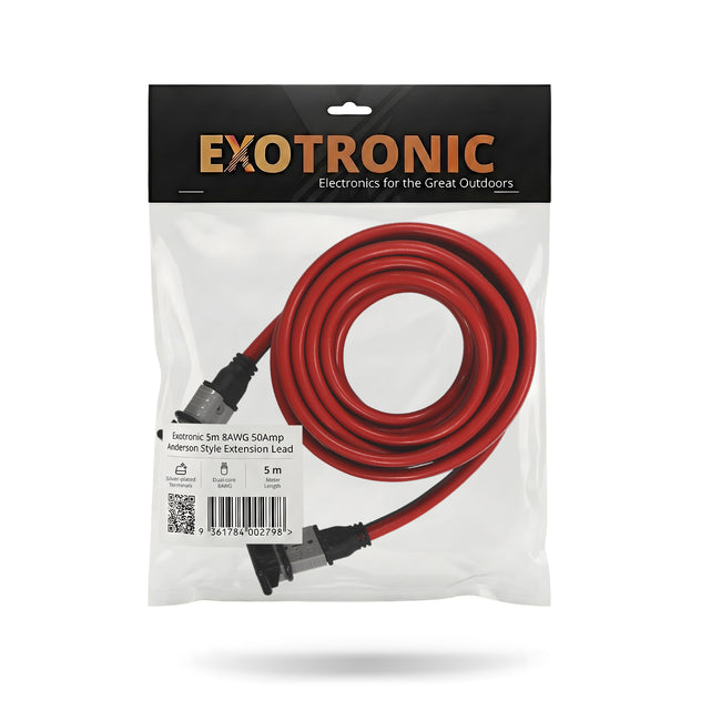 Exotronic extension lead in clear retail packaging with header card and specifications