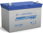 12V 105Ah AGM deep cycle battery with blue lid and integrated carry handles