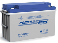 Power-Sonic 12V 128Ah AGM deep cycle battery with blue lid and dual terminals