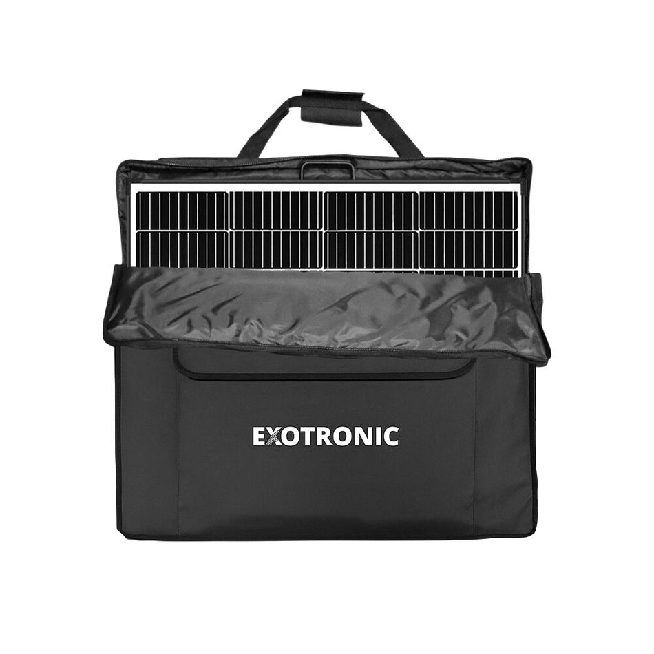 Padded protective carry bag with zipper holding the portable solar panel