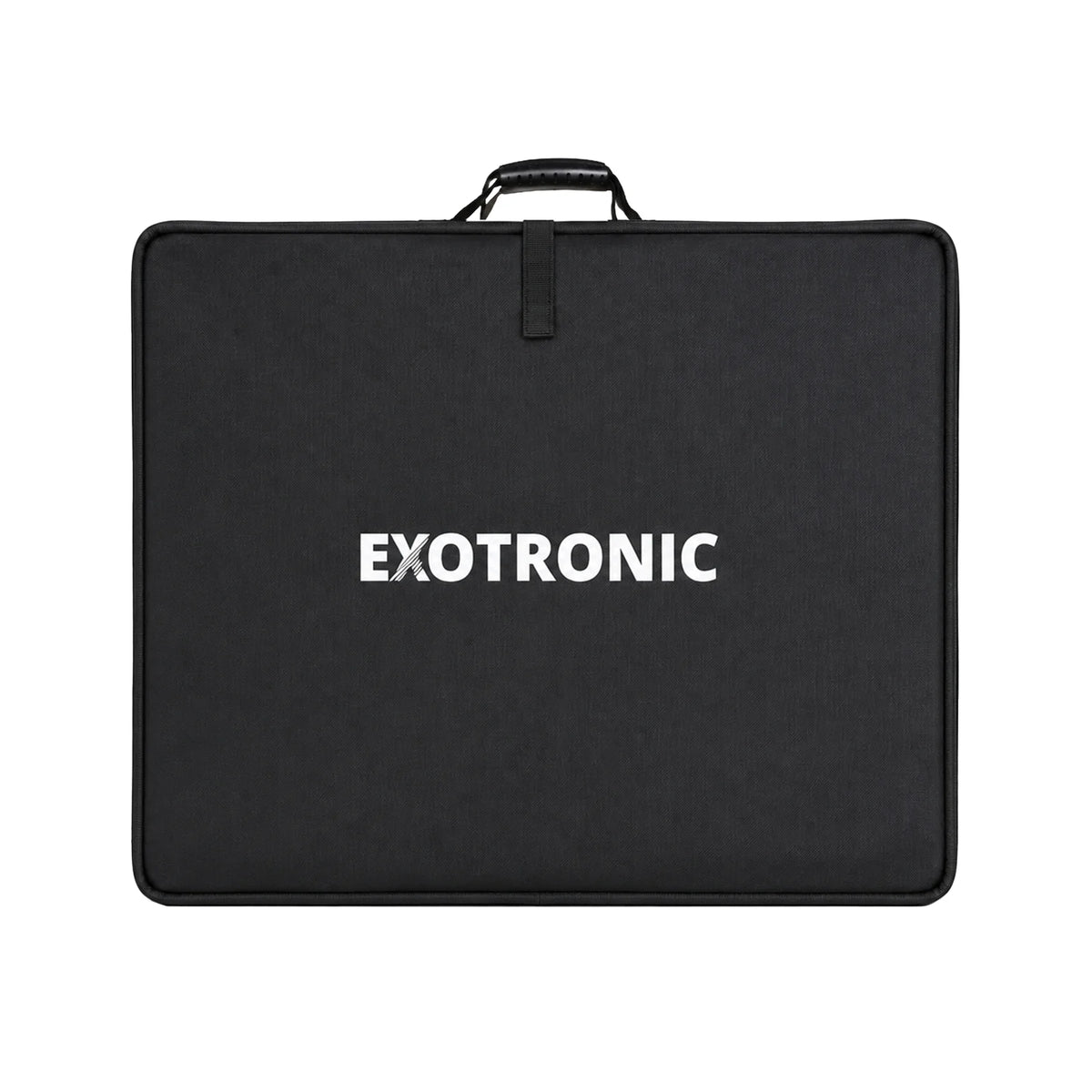 Closed black carry bag with Exotronic logo for the 300W solar panel