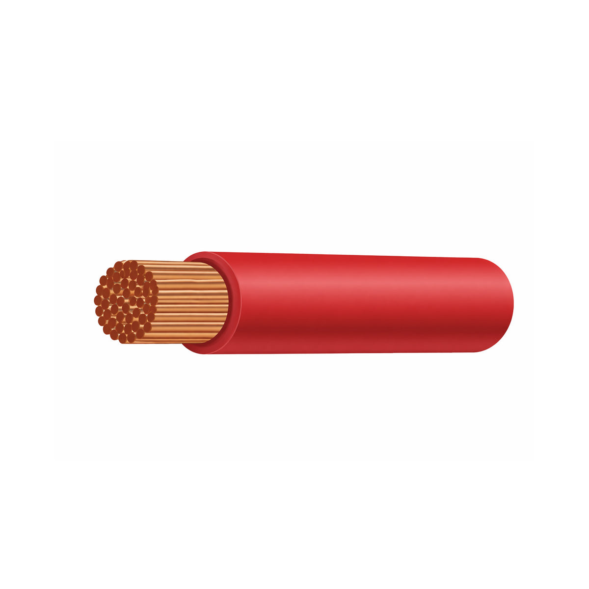 Close-up render of red automotive cable cross-section showing stranded copper wire