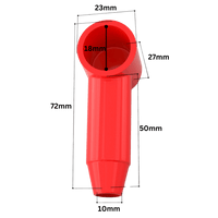 Technical dimensional drawing of red cable lug cover showing 18mm cap ID and 72mm total length