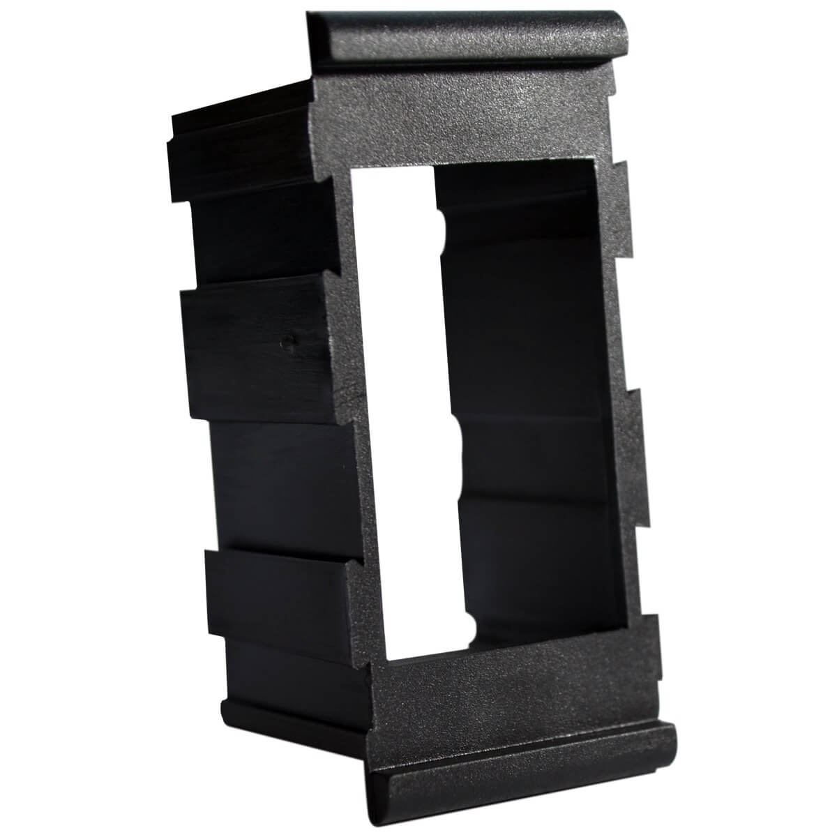Black modular middle mounting panel for a rocker switch with side interlocking clips