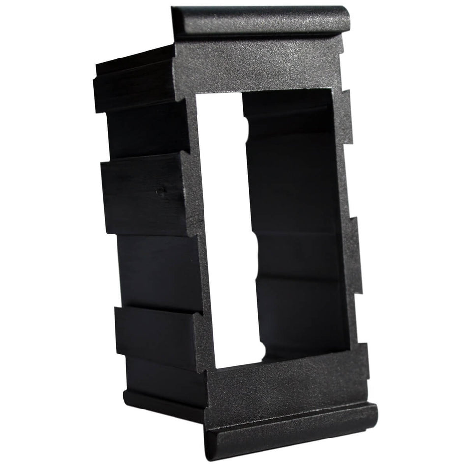 Black modular middle mounting panel for a rocker switch with side interlocking clips