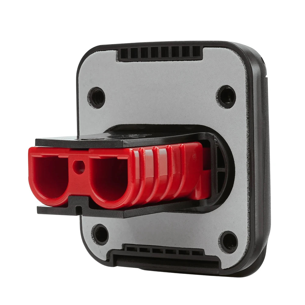 Rear view of the solar socket housing and red Anderson connector with foam gasket