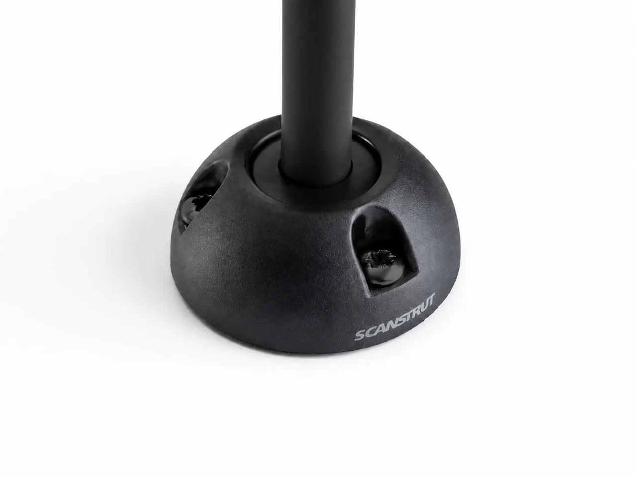 Black Scanstrut vertical cable seal with 21mm connector capacity and black cable on white background
