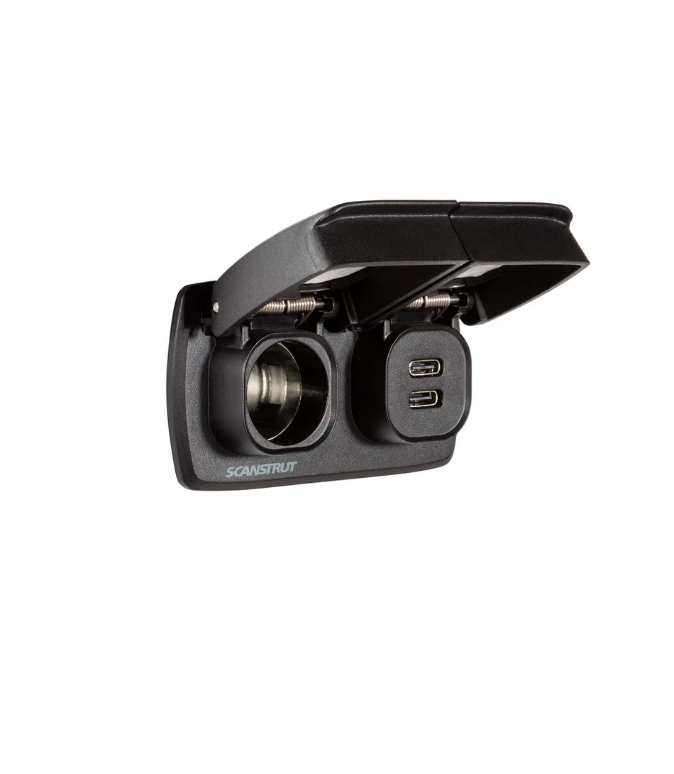 Scanstrut Flip Pro Multi with open dual USB-C ports and 12V accessory socket