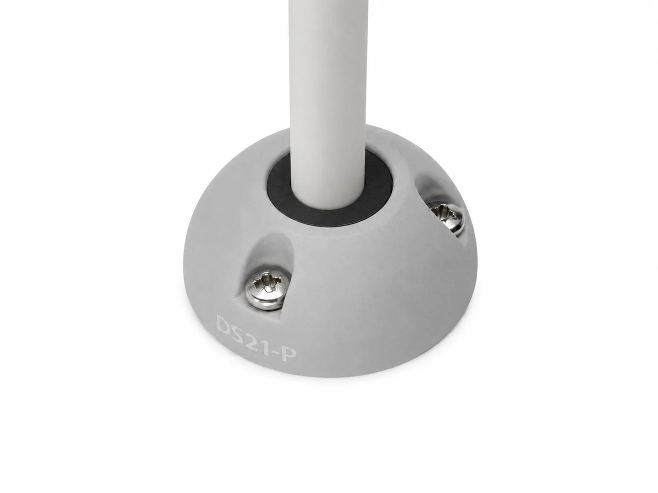 Grey vertical cable seal installed with white cable on a flat surface