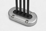 Aluminium vertical multi cable seal with four cables passing through a black rubber bung
