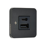 Three-quarter view of black Scanstrut TILE USB-A and USB-C socket