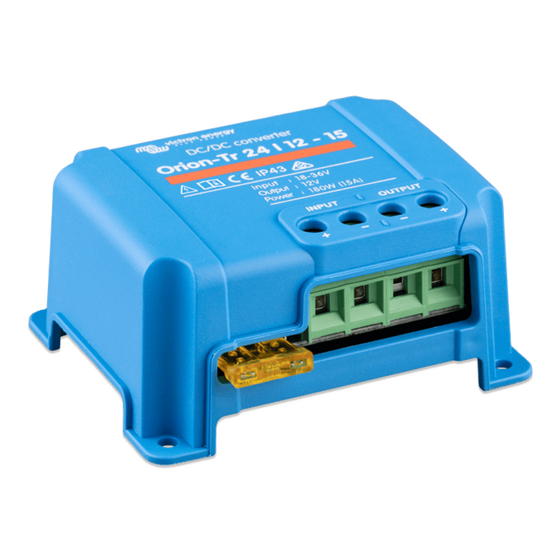 Side perspective of the blue IP43 rated matte plastic converter casing
