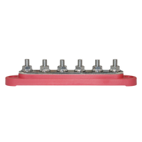 Side profile of busbar showing height of tin-plated M6 terminals and red base