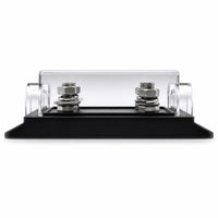 Front profile view of the dual ANL fuse holder showing the clear cover and side entry points