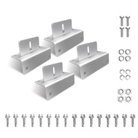 Set of four silver aluminium Z-brackets with stainless steel bolts, nuts, washers and sixteen tech screws