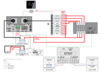 Detailed wiring diagram of the Simarine monitoring system showing sensor and battery connections