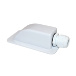 Angled view of white single cable entry cover showing gland and mounting flange