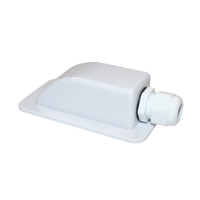 Angled view of white single cable entry cover showing gland and mounting flange