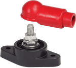 Single 3/8 inch stud power connector with red insulating cover and black base