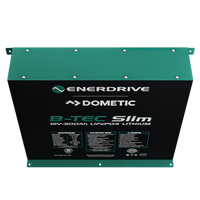 Top angled view of the slimline lithium battery showing integrated mounting flanges