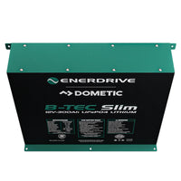 Top angled view of the slimline lithium battery showing integrated mounting flanges